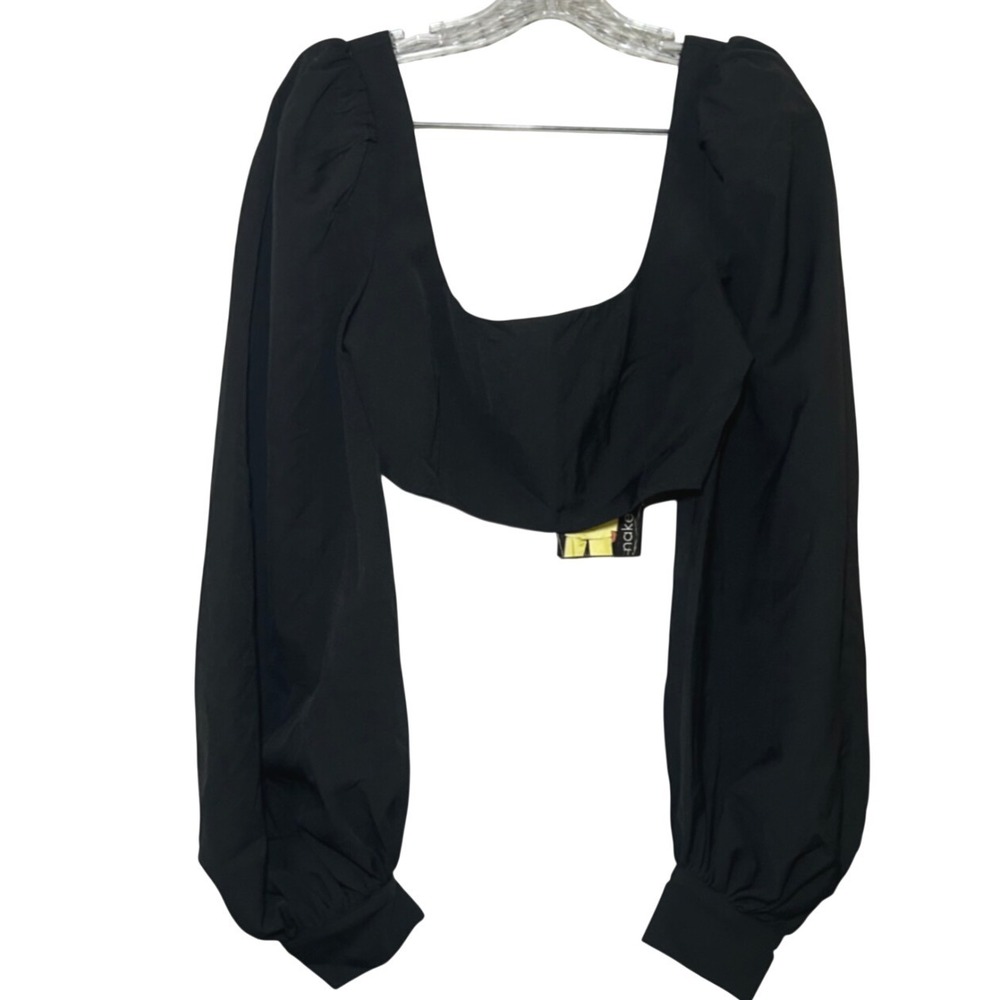 Naked Wardrobe The Statement Black Puff Long Sleeve Crop Top Medium Going out